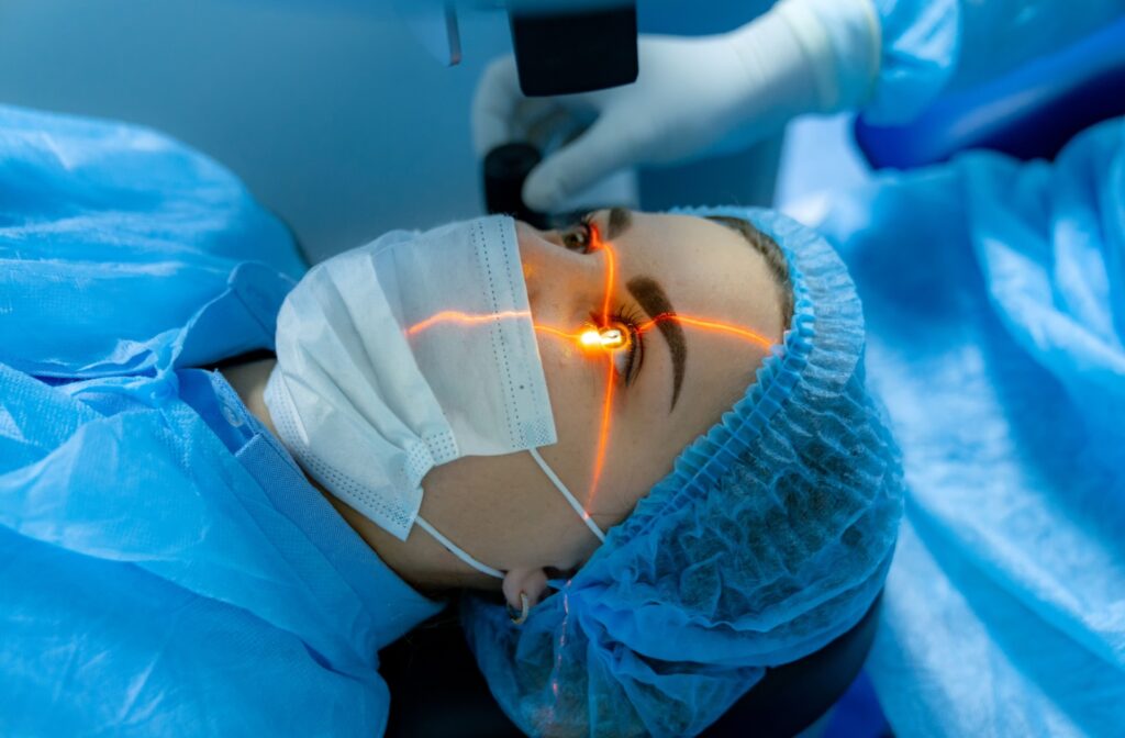 A patient undergoing laser eye surgery